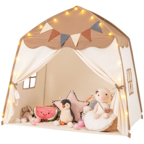 COSTWAY Kids Play Tent Indoor & Outdoor Extra Large Playhouse Tent-Coffee