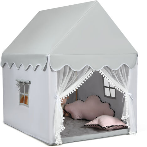 COSTWAY Kids Play Tent Indoor Playhouse with Padded Mat-Grey