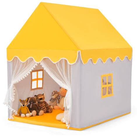 COSTWAY Kids Play Tent Indoor Playhouse with Padded Mat-Yellow