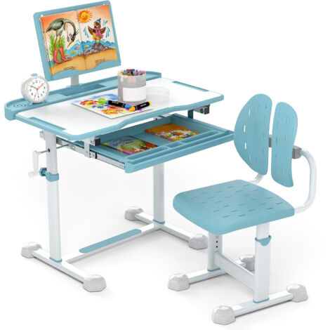 COSTWAY Kid¡¯s Study Desk & Chair Set Height-Adjustable Children Study Desk-Blue