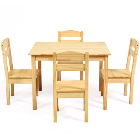 COSTWAY Kids Table & 4 Chairs Set Activity Table Set Wooden Table Furniture