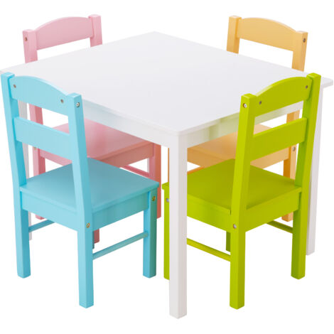 COSTWAY Kids Table & 4 Chairs Set Wooden Activity Table Table Furniture-Colorful