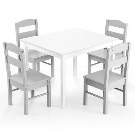 COSTWAY Kids Table & 4 Chairs Set Wooden Activity Table Table Furniture-Grey