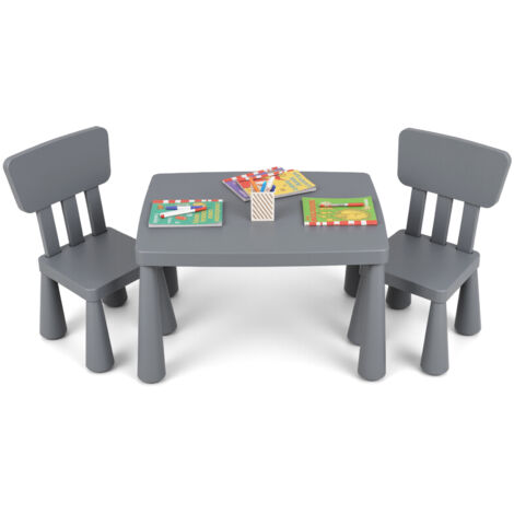 COSTWAY Kids Table and 2 Chairs Set Children Play Table w/2-Piece Chairs-Grey