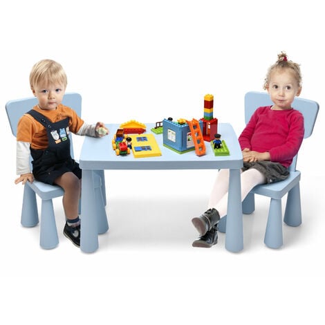 COSTWAY Kids Table and Chair Set, Children Multi Activity Desk with 2 Chairs, 3-Piece Toddler Furniture Set for Eating, Drawing, Writing, Craft, Snack Time, 77 x 55 x 50 cm (Blue)