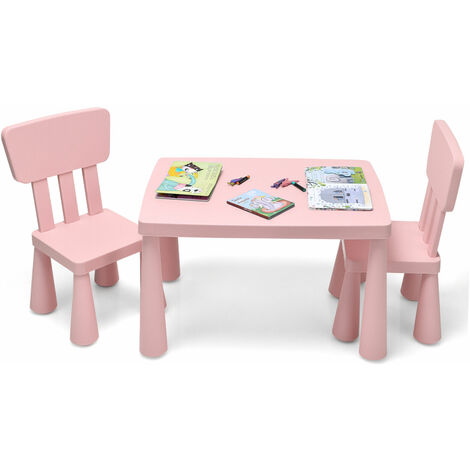 COSTWAY Kids Table and Chair Set, Children Multi Activity Desk with 2 Chairs, 3-Piece Toddler Furniture Set for Eating, Drawing, Writing, Craft, Snack Time, 77 x 55 x 50 cm (Pink)