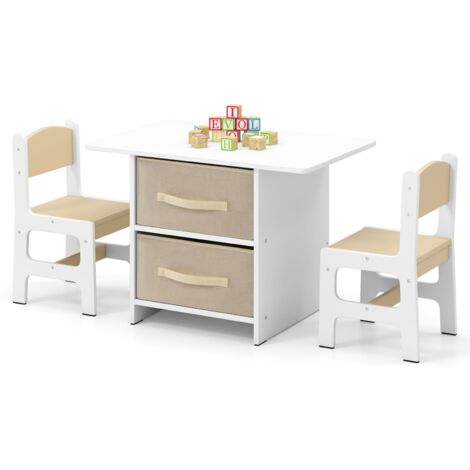 COSTWAY Kids Table and Chair Set Toddler Wooden Activity Table & 2 Chairs-Beige