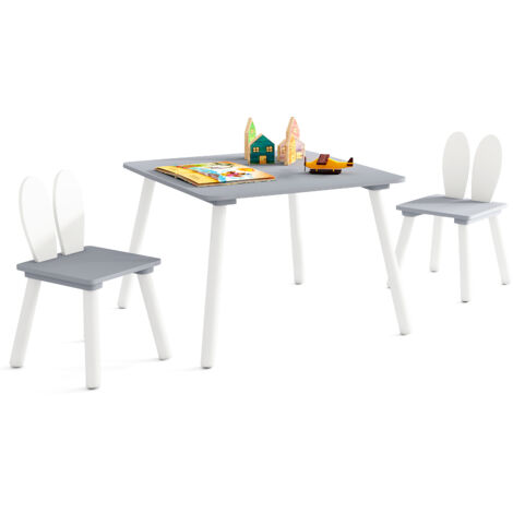 COSTWAY Kids Table and Chairs Set Multi-purpose Children’s Furniture Set-Grey