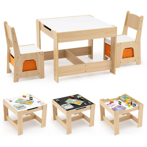 COSTWAY Kids Table and Chairs Set Wooden Activity Table with 2 Seats-Natural