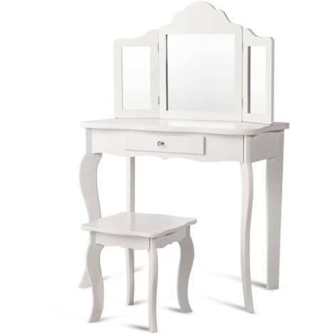 COSTWAY Kids Vanity Makeup Table Set Princess Makeup Dressing Table