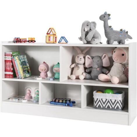 COSTWAY Kinder Spielzeugschrank Bücherregal Holz, mit 2 grossen Faechern und 3 kleinen Faechern, offen, für Spielzeug, Puppen und Büche, 111 x 30 x 61,5cm, weiss