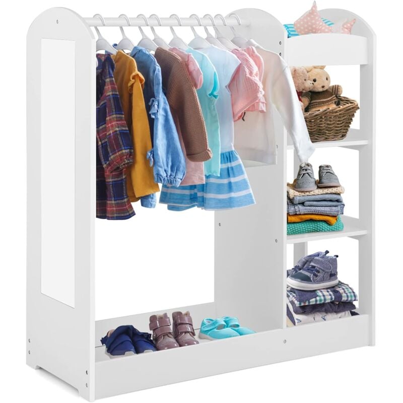 COSTWAY Kindergarderobe mit Spiegel, Kleiderständer mit Kleiderbügel und 4 Ablagen, 93,5 x 38 x 100 cm Weiß