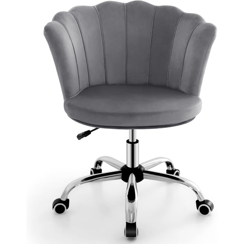Costway Grau Bürostuhl Aus Samt, Drehstuhl Mit Rollen, Höhenverstellbarer Schminkstuhl, Schreibtischstuhl, Computerstuhl, Samtstuhl Für Schlafzimmer, Arbeitszimmer (Grau)