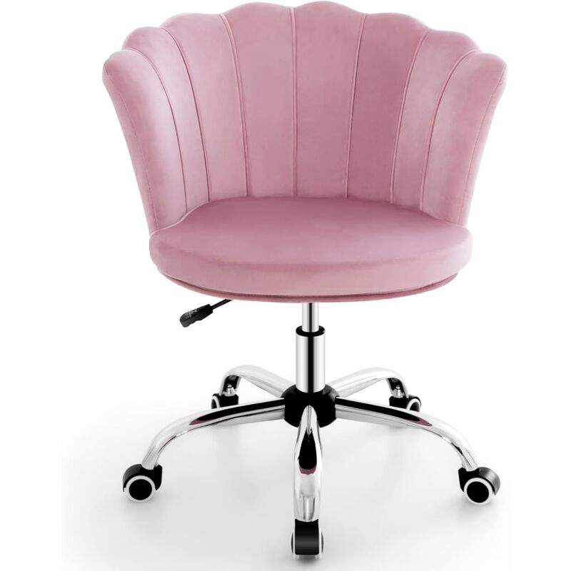 Costway Rosa - Bürostuhl Aus Samt, Drehstuhl Mit Rollen, Höhenverstellbarer Schminkstuhl, Schreibtischstuhl, Computerstuhl, Samtstuhl Für Schlafzimmer, Arbeitszimmer (Rosa)