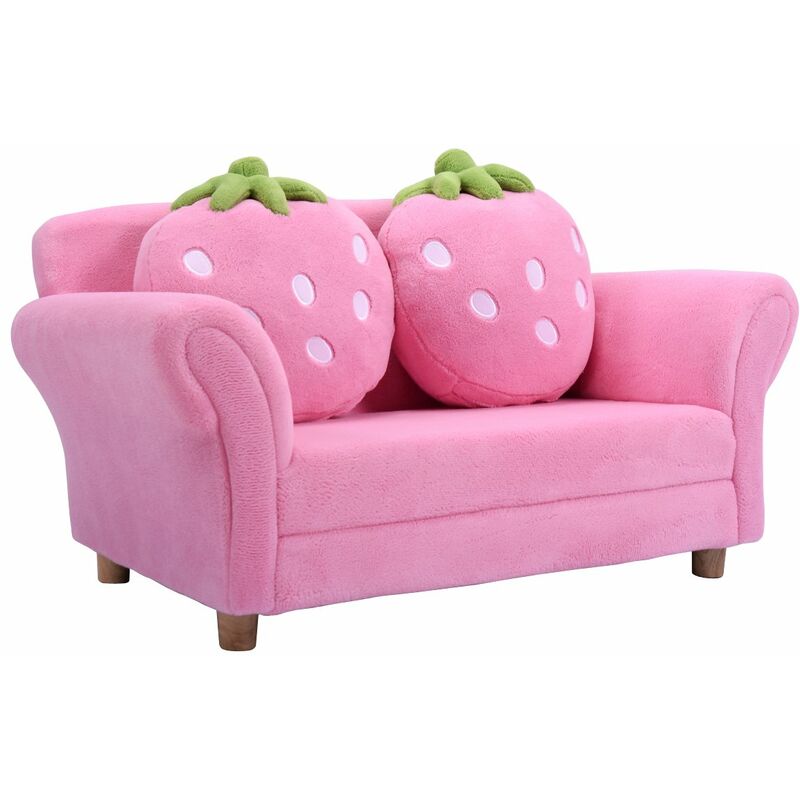 Kindersofa Kindersessel Sessel Sofa Kindercouch Babysessel Kindermoebel 90x54,8x48cm Korallen-Samt mit 2 Kissen Rosa - Costway