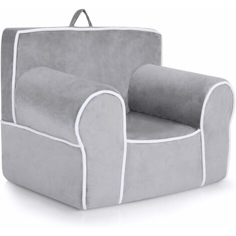 COSTWAY Kindersofa gepolstert, Kindersessel mit Schaumstofffüllung, Armlehne & Handgriff, Kindercouch Babysofa Samtcouch für Jungen und Mädchen bis 5 Jahren, 68 x 46 x 50 cm (Grau)