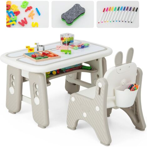 COSTWAY Kindertisch mit Stuhl, Schreibtisch höhenverstellbar mit aufklappbarem Bücherregal & magnetischem Zeichenbrett, Zeichentisch Aktivitätstisch mit Stauraum & Malzubehör für Kinder bis 12 Jahren
