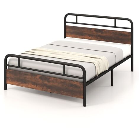 COSTWAY King Size Bed Frame Platform Metal Slats Support Bed W/ Industrial Headboard