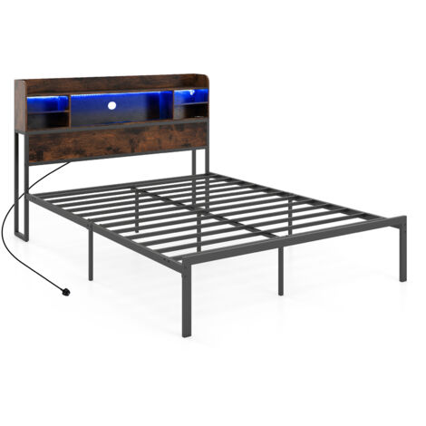 COSTWAY King Size Bed Frame with Adjustable LED Lights Charging Ports Black