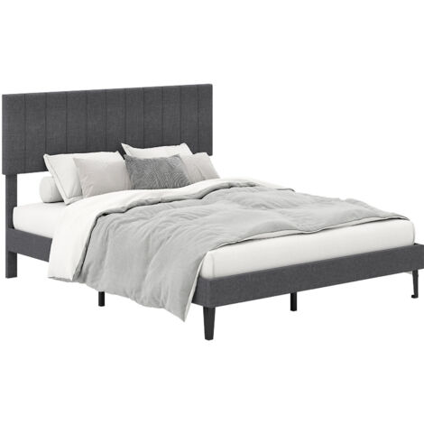 COSTWAY King Size Linen Fabric Bed Frame Upholstered Platform Bed-Grey