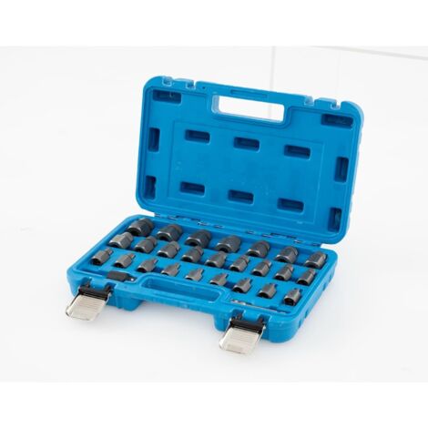 COSTWAY Kit de 27 PCS Extracteur de Vis et Boulons à Double Tête Entraînement 3/8 ", Extracteur à Tête Hexagonale et Multi-Cannelures pour Retirer les Vis Boulons Rouillés Endommagés (Bleu)