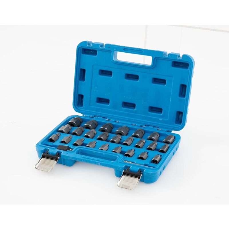 Kit de 27 pcs Extracteur de Vis et Boulons à Double Tête Entraînement 3/8 ', Extracteur à Tête Hexagonale et Multi-Cannelures pour Retirer les Vis