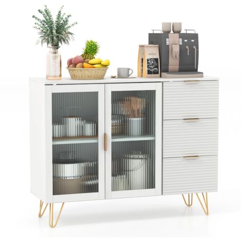 COSTWAY Kitchen Storage Sideboard Dining Buffet Server Cabinet Cupboard W/ 2 Glass Doors