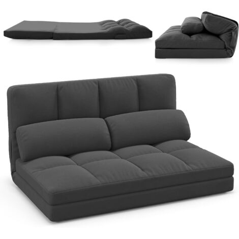 COSTWAY Klappbares Bodensofa, 3 in 1 Schlafsofa mit Schlaffunktion und Verstellbarer Rückenlehne, Sofabett mit 2 Kissen, Klappsofa für Wohnzimmer und Schlafzimmer (Dunkelgrau)