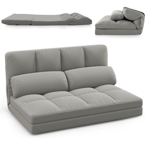COSTWAY Klappbares Bodensofa, 3 in 1 Schlafsofa mit Schlaffunktion und Verstellbarer Rückenlehne, Sofabett mit 2 Kissen, Klappsofa für Wohnzimmer und Schlafzimmer (Hellgrau)