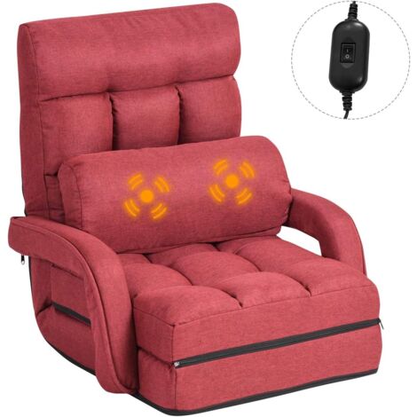 COSTWAY Klappsofa verstellbar, Bodenstuhlsofa gepolstert, Liegebett mit Armlehnen und Kissen, fuer Zuhause und Buero Rot mit Massagekissen