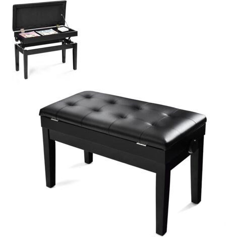 COSTWAY Klavierhocker hoehenverstellbar, mit Stauraum, Klavierbank, Pianobank schwarz, Piano-Sitzbank mit Kunstleder Kissen