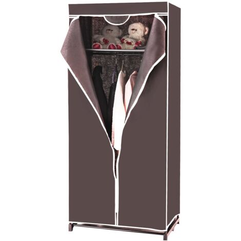 COSTWAY Kleiderschrank Stoffschrank mit Kleiderstange, 172x74x50cm kaffeebraun