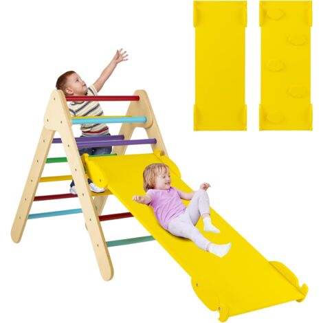 COSTWAY Kletterdreieck, Klettergerüst Indoor ab 1 Jahr, Sprossendreieck Kletterrampe aus Holz, zum Klettern & Rutschen (Gelb)