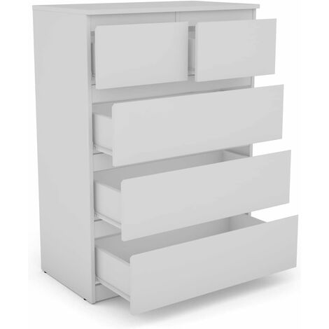 COSTWAY Kommode mit 5 Schubladen, Moderner Mehrzweckschrank mit Metallgleitschienen, Sideboard Weiss