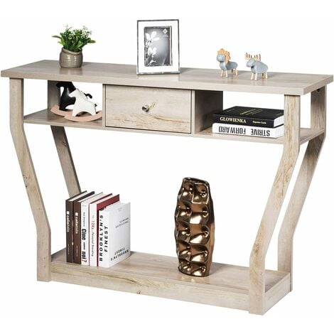 COSTWAY Konsolentisch mit Schublade und Regal, Flurtisch aus Holz, Beistelltisch für Eingang, Wohnzimmer Schlafzimmer 120 x 30 x 81 cm grau