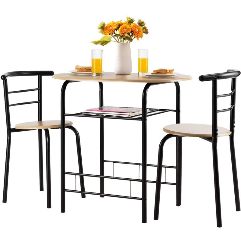 COSTWAY Kuechenbar, Sitzgruppe Kueche, Esstisch mit 2 Stuehlen, 3tlg