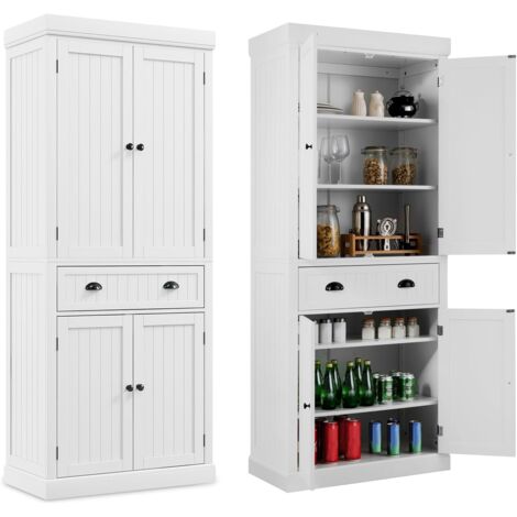 COSTWAY Küchenschrank 183cm, Buffetschrank aus Holz mit Verstellbarer Regalen, Türenschränken & Schublade, Hochschrank Küchenbuffet freistehend für Küche, Esszimmer, Wohnzimmer (Weiß)