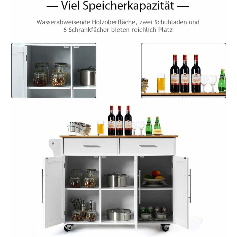 Costway Kuechenwagen Auf Rollen Servierwagen Kueche Kuechentrolley Mit Schubladen Beistellwagen Weiss 0728370803624