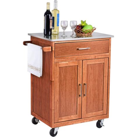 COSTWAY Kuechenwagen mit Schublade, Kuecheninsel mit Handtuchhalter, Kuechenschrank rollbar, Servierwagen aus Holz, Kuecheninselwagen, Mikrowellenwagen, Sideboard naturholz