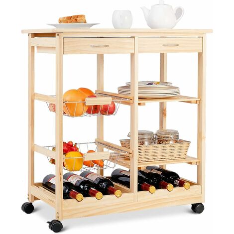 COSTWAY Kuechenwagen Servierwagen Trolley Beistellwagen Kuechenregal Rollwagen Holz Farbwahl