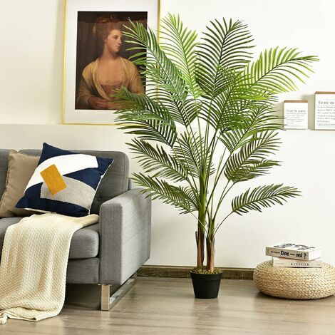 COSTWAY Kunstbaum Phoenix-Palme, 150 cm Tropische Kunstpflanze mit realistischem Design, künstliche Pflanze mit Kunststoff-Topf, Zimmerpalme für Büro Haus Wohnzimmer Geschaeft