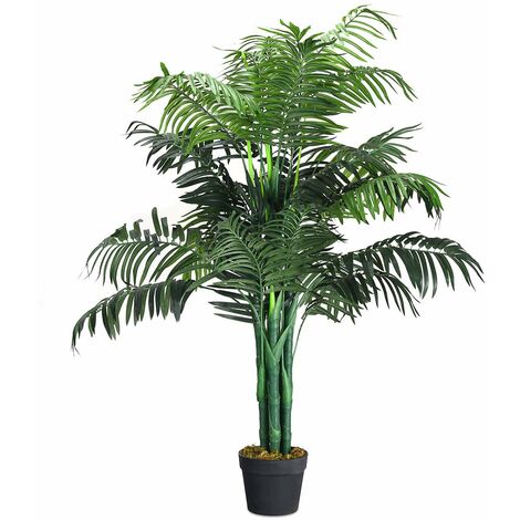 COSTWAY Kunstpflanze 110cm mit Basistopf, Palme künstlich Kunstbaum Zimmerpalme Zimmerpflanze Dekopflanze