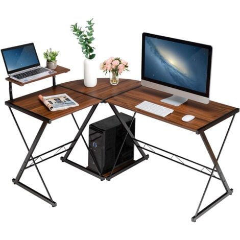 COSTWAY L-Form Computertisch Schreibtisch Computerschreibtisch Buerotisch Ecktisch Eckschreibtisch Winkelschreibtisch 147x112x79cm Braun