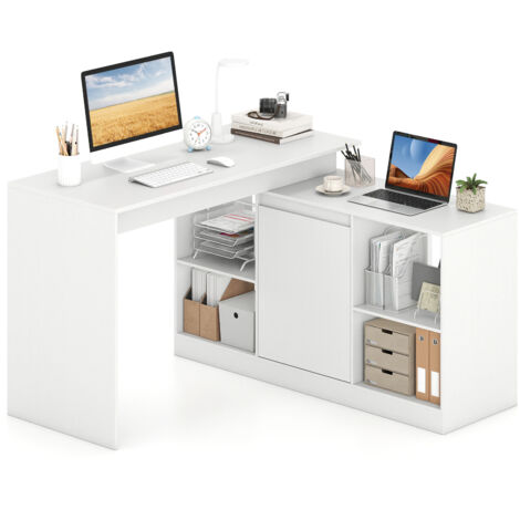COSTWAY L-shaped Computer Desk 120 CM Reversible Corner Writing Desk-White