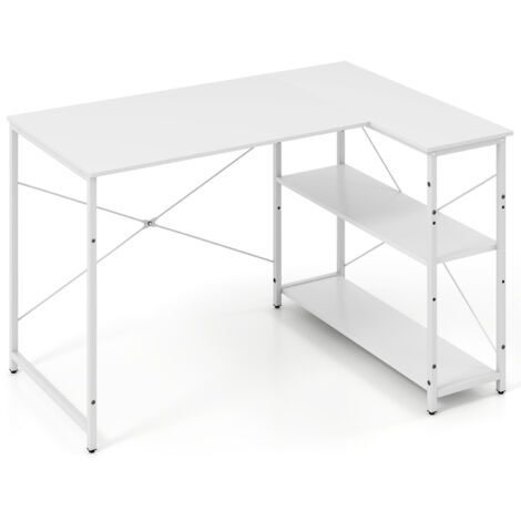 COSTWAY L-shaped Computer Desk Reversible Corner Desk w/Adjustable Shelf-White