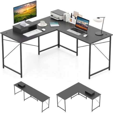 COSTWAY L-Shaped Corner Computer Desk Reversible Study Writing Desk Workstation 2 Person