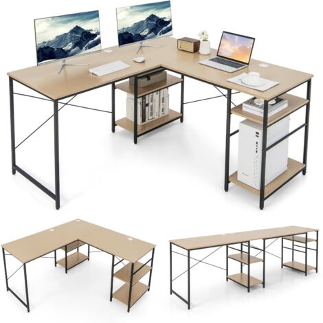 COSTWAY L-Shaped Corner Computer Desk Study Writing Desk Workstation with Storage Shelf