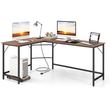 COSTWAY L-Shaped Desk Computer Corner Desk Office Workstation w/Power Outlet