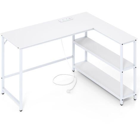 COSTWAY L Shaped Desk Corner Computer Desk with Storage Shelves-White