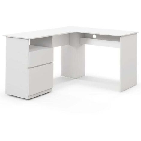 COSTWAY L Shaped Study Desk Large Corner Writing Table with Storage Drawer White